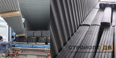 Выгрузка контейнера с фасадной подсистемой