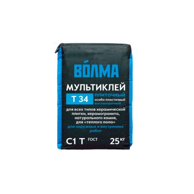 Купить Клей плиточный ВОЛМА МУЛЬТИКЛЕЙ Т-34, 25 кг