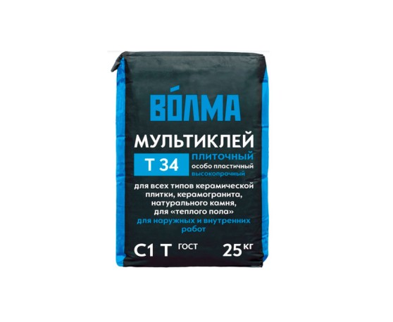 Клей плиточный ВОЛМА МУЛЬТИКЛЕЙ Т-34, 25 кг Клей плиточный