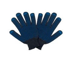 Перчатки х/б белые/черные с синей точкой 4нити