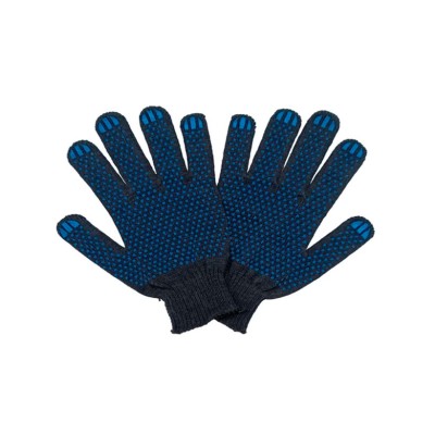 Перчатки х/б белые/черные с синей точкой 4нити