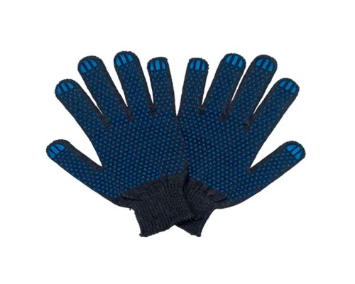 Перчатки х/б белые/черные с синей точкой 4нити