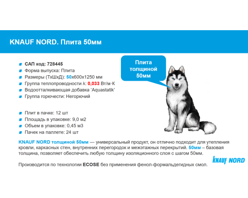 Купить КНАУФ НОРД TS 033 1250*600х50мм, 12шт, 9м2 утеплитель
