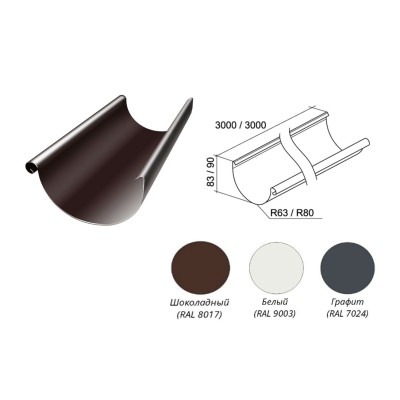 Купить Полукруглый желоб,  3м Металл Optima